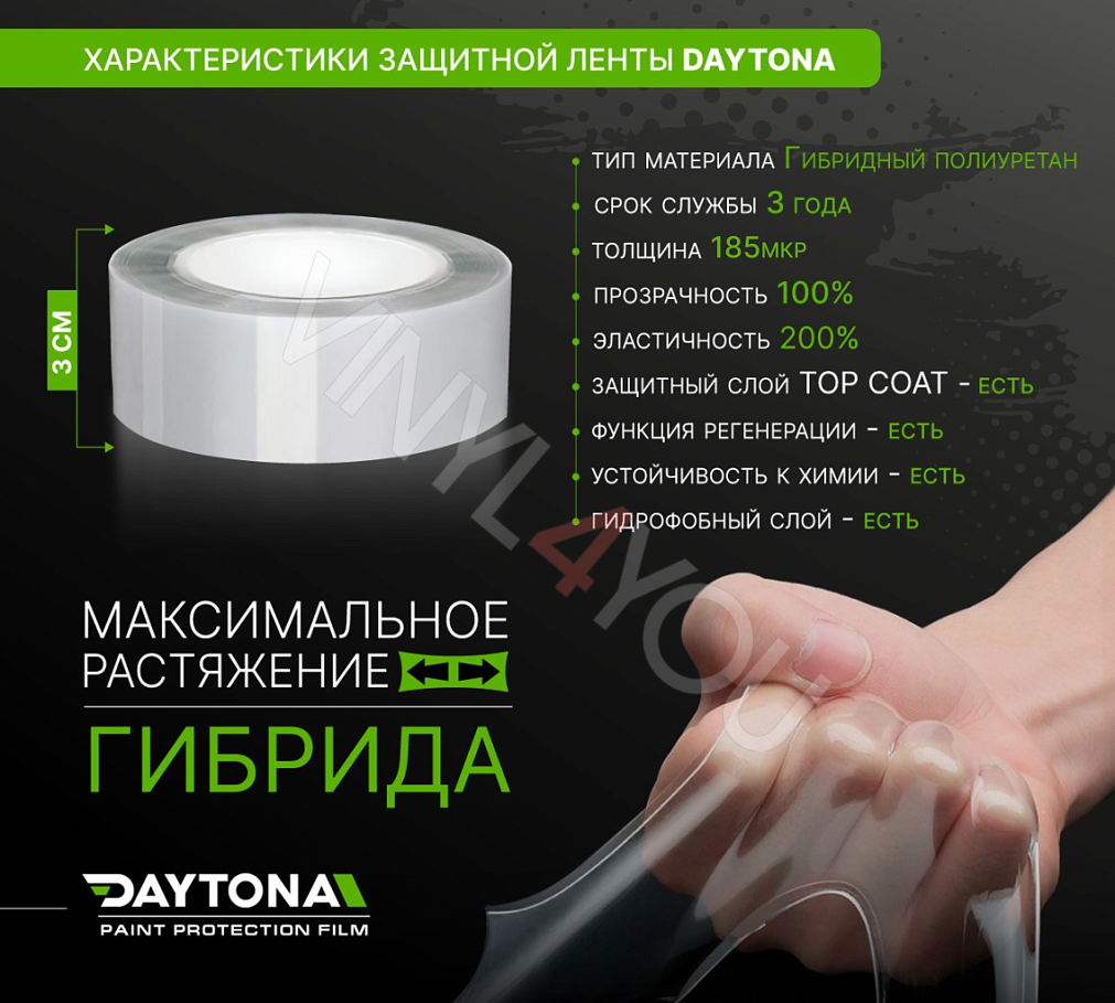 Защитная лента гибридный полиуретан DAYTONA PPF H300 ширина 3см (длина 10 м)