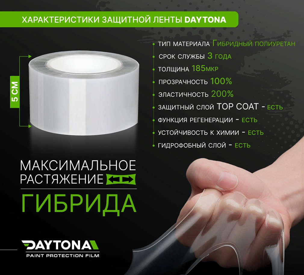 Защитная лента гибридный полиуретан DAYTONA PPF H300 ширина 5см