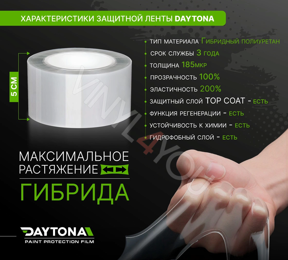 Защитная лента гибридный полиуретан DAYTONA PPF H300 ширина 5см