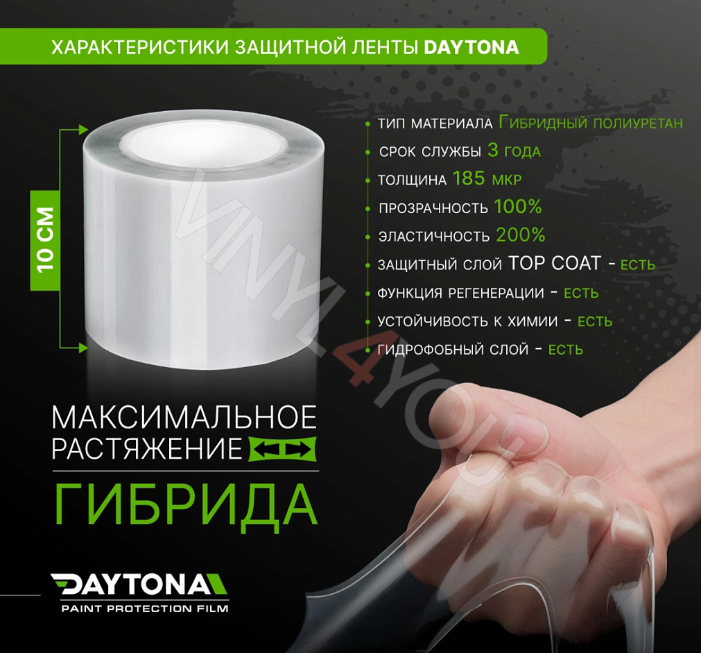 Защитная лента гибридный полиуретан DAYTONA PPF H300 ширина 10см (длина 5 м)
