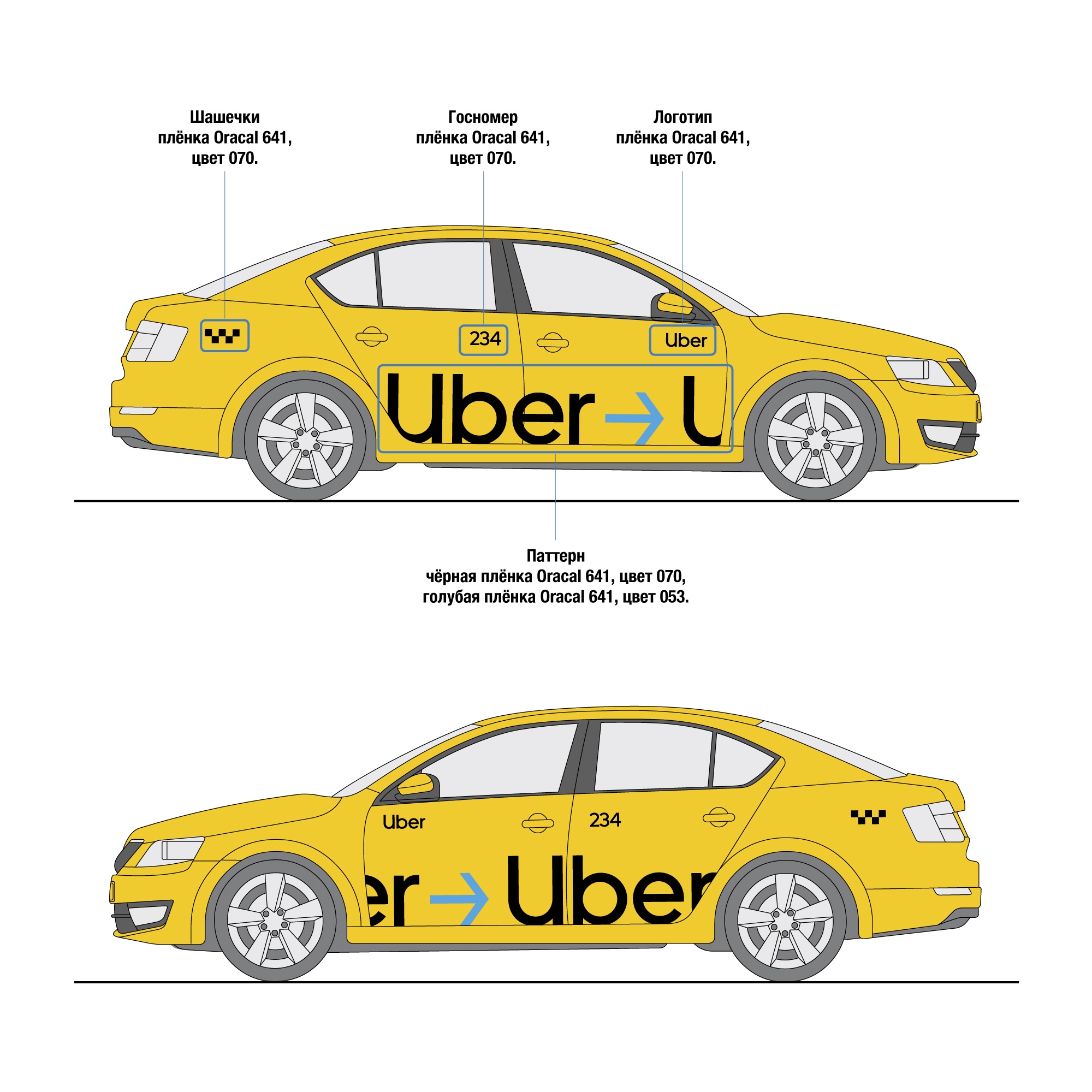 Наклейки Uber для черного авто с молдингом - 1